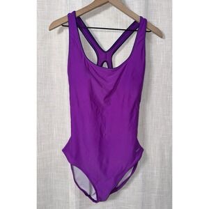 Speedo Womens One Piece Swimsuit Purple Racerback Size 14 Athletic Swimwear